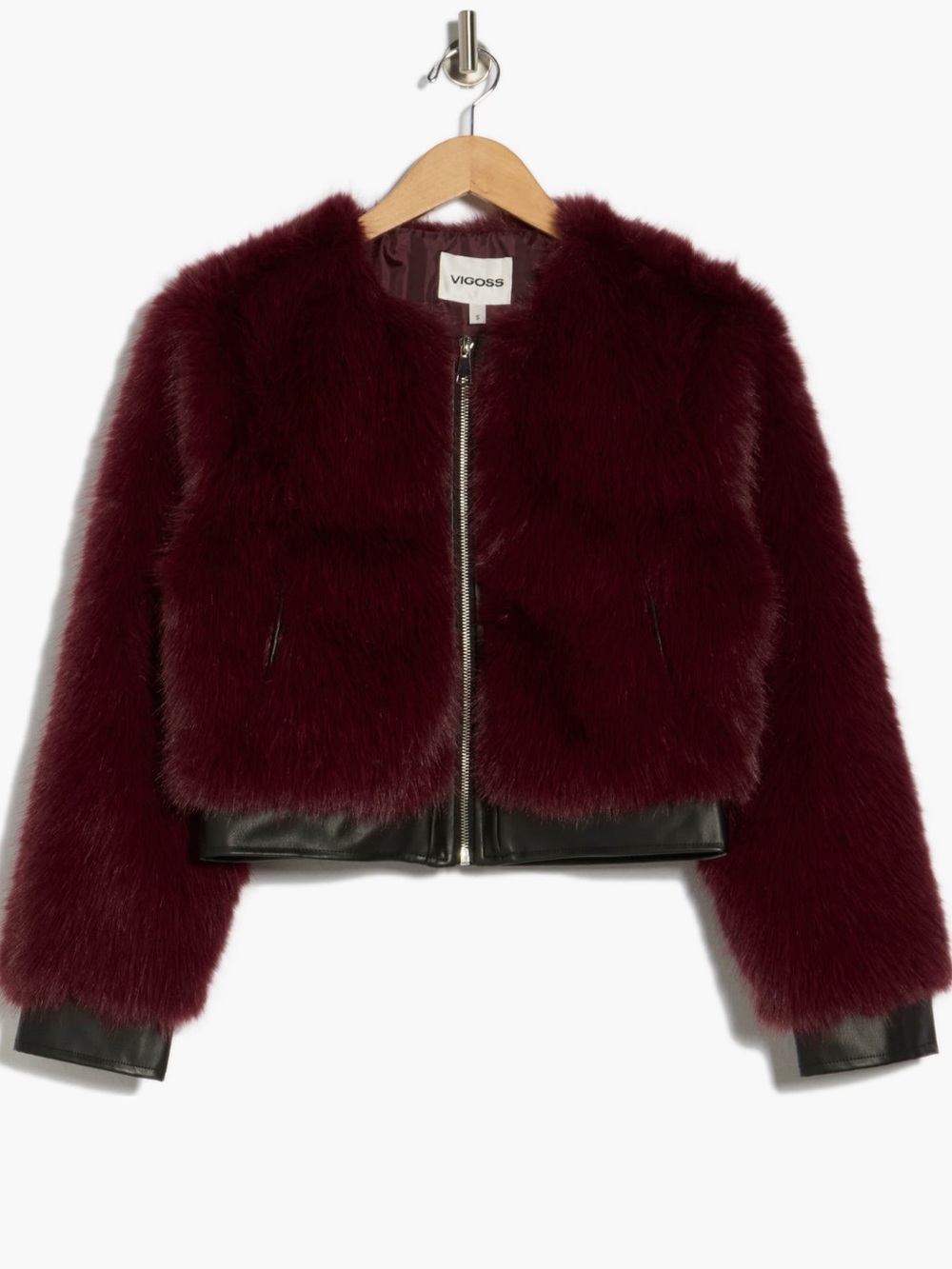Vigoss Women's Burgundy Faux Fur Zip Jacket